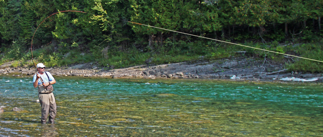 Fly fishing for Atlantic salmon in the Bonaventure River in the Gaspe Peninsula